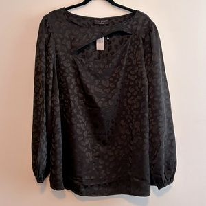 NWT Lane Bryant Long Sleeve Black Cheetah Print Embossed Puff Sleeve Blouse - 20
